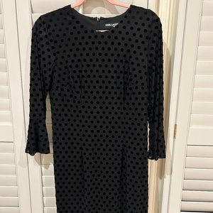 Karl Lagerfeld Black Dress with Velvet Polka Dots and Peplum Sleeves